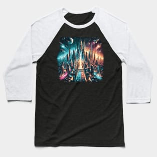 Neon Metropolis: Future City Dreamscape Baseball T-Shirt